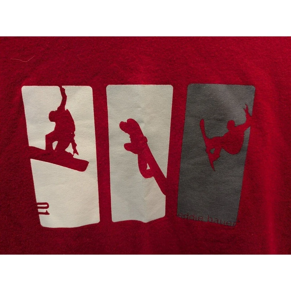 Deadstock Eddie Bauer Y2K Kids Snowboard Ski Long Sleeve Tee Red Navy L Vintage